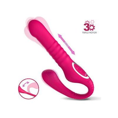 Action Strapless Strap On Thrusting & Waving Pulse Triple Dildo Pink