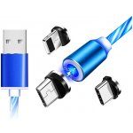 Magnetický nabíjecí USB kabel s LED podsvícením, 3v1, 1m, modrý KAXL – Sleviste.cz