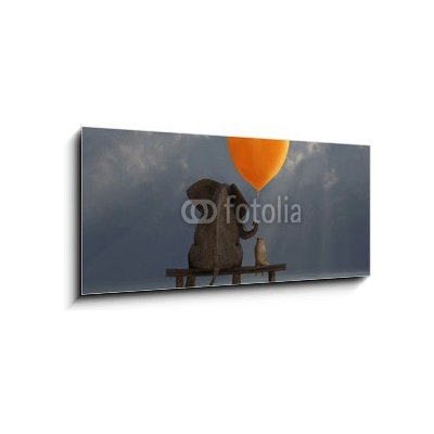 Obraz 1D panorama - 120 x 50 cm - elephant and dog holding a heart shaped balloon slon a pes drží balón ve tvaru srdce – Zboží Mobilmania