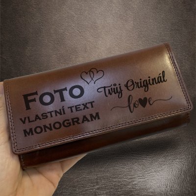 Dámská hnědá kožená peněženka EXCLUSIVE Leather s monogramem, textem nebo fotkou – Zbozi.Blesk.cz