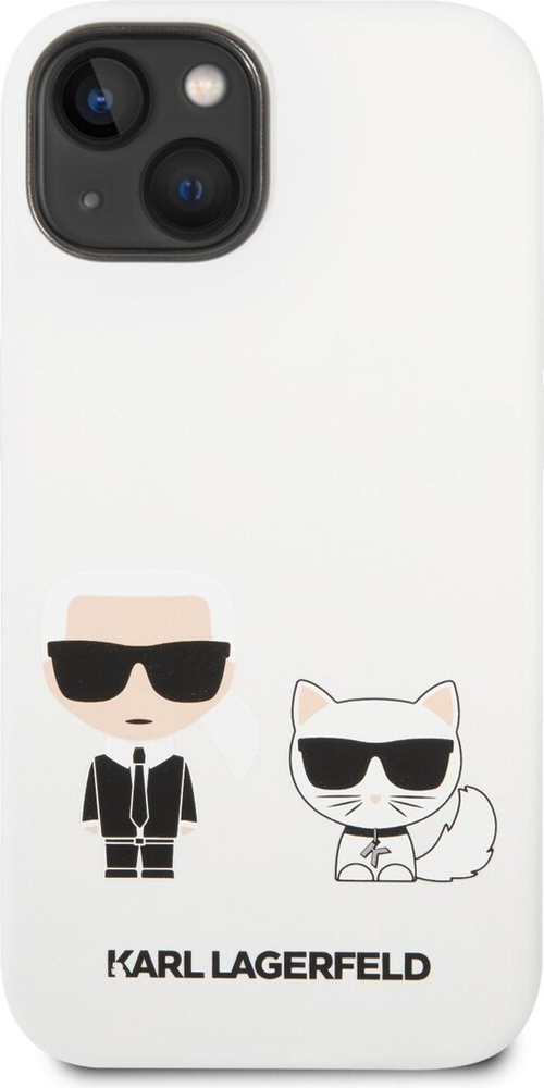 Pouzdro Karl Lagerfeld and Choupette Liquid Silicone iPhone 14 Plus bílé