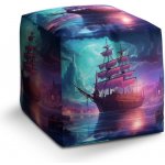 Sablio Taburet Cube Magická plachetnice pod měsícem: 40x40x40 cm – Zboží Dáma