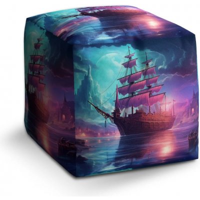 Sablio Taburet Cube Magická plachetnice pod měsícem: 40x40x40 cm – Zboží Dáma