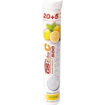 GS Extra C 500mg šumivý citron šumivé tablety pro podporu imunity, snížení míry únavy a vyčerpání 25 tbl