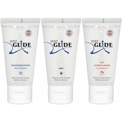 Just Glide na vodní bázi, anální a s jahodovou příchutí 3x 200 ml – Hledejceny.cz