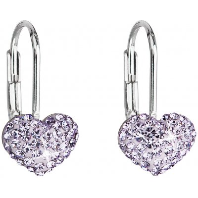 Swarovski Elements Heart krystal stříbrné náušnice visací fialové srdce srdíčka 31125.3 Violet fialová velmi světlá lila – Hledejceny.cz