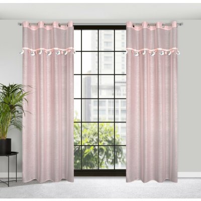 HOTOVÁ ZÁCLONA NA KROUŽKÁCH MOON 2 140X250 CM RŮŽOVÁ – Zboží Mobilmania