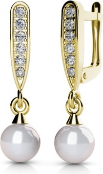 Couple elegantní náušnice Julia žluté zlato s perlami a zirkony 4535081-0-0-91