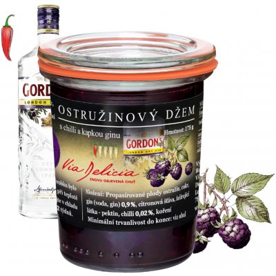 Via Delicia Ostružinový džem s chilli a ginem Gordon’s džem 175g – Zboží Dáma