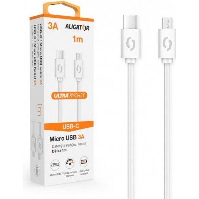 Datový kabel Aligator Power 3A, USB-C/micro USB 1m bílý – Zbozi.Blesk.cz