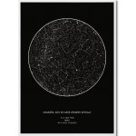 Hvězdná mapa vašeho životního okamžiku Rozměr plakátu: 40 x 50 cm, Barva pozadí: Ilustrovaná - modrá, Volba rámu: Černý dřevěný rám – Zboží Mobilmania