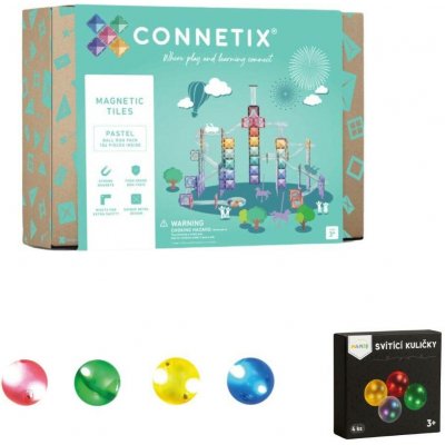 Connetix Tiles Kuličkodráha PASTEL (106 ks) + svítící kuličky MAMIS – Zboží Živě