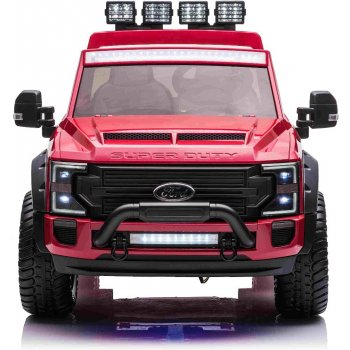 Beneo Elektrické autíčko Ford Super Duty 24V Dvoumístné Pohon 4X4 s vysoce výkonnými 24V motory a odpružením Dvojité zadní EVA kola 2,4 GHz Dálkový ovladač Světelná rampa LED MP3 přehráv červená