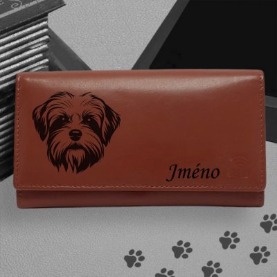 Dámská Slim peněženka s motivem pro milovníky psů s obrázkem pejska Maltézský psík 4 hnědá – Zboží Mobilmania
