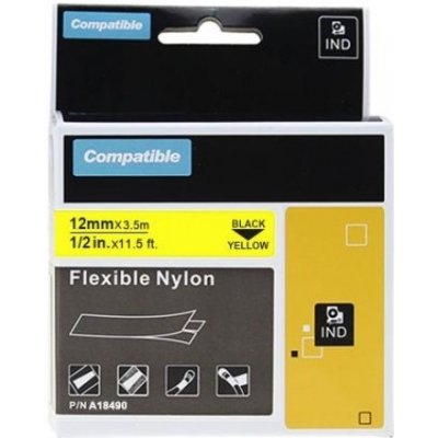 Dymo 18490 12mm x 3,5m černý tisk/žlutý podklad nylon flexible - kompatibilní – Zboží Mobilmania