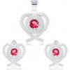 Šperky eshop Stříbrné náušnice a přívěsek srdce překřížené linie růžový zirkon SP71.22