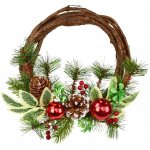 BerryHome Proutěný věnec s červenými kouličkami a cestmínou, průměr 25 cm – Zboží Dáma