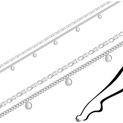 Šperky eshop Sada náramků na kotník ze stříbra - ploché kruhy, dva řetízky AC12.08 – Zboží Mobilmania