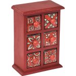 Sanu Babu červená dřevěná skříňka s 6 keramickými šuplíky ručně malovaná 18 x 10 x 25 cm – Zboží Dáma
