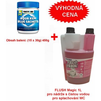 Thetford Aqua Kem Blue Sachets v dóze 15ks + FLUSH Magic 1L – Zbozi.Blesk.cz