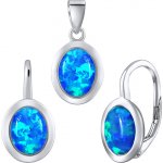 SILVEGO luxusní stříbrný set šperků s modrým opálem náušnice a přívěsek LPS1706DB – Zboží Mobilmania