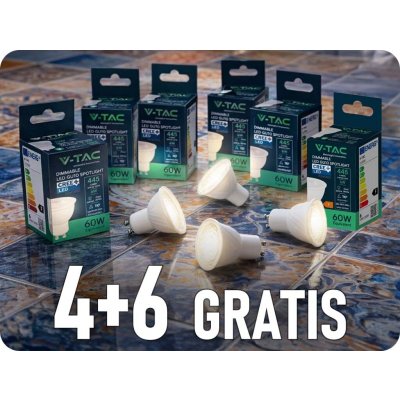 V-TAC GU10 LED žárovka 6W, 445lm, 110°, stmívatelná, Cree chip, 4+6 studená bílá – Hledejceny.cz