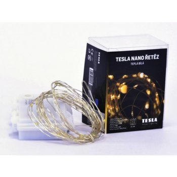 Tesla dekorativní nano řetěz 50LED 2700K 5m + 30cm kabel 3x AA baterie