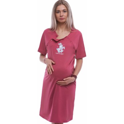 Malinová těhotenská a kojící košile má dvojité propínání na knoflíky láskyplní králíčci 1C3914 vínová – Zboží Dáma