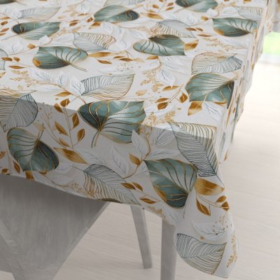 Biante Velký dekorační obdélníkový ubrus Leona LN-174 Zelené listy na režném 160x200 cm – Sleviste.cz