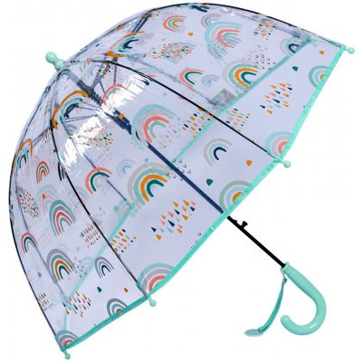 Průhledný dětský deštník s duhami a zelenou rukojetí a okrajem – Zboží Mobilmania
