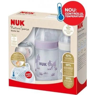 Nuk kojenecký set Nature Sense láhev s ukazatelem teploty a dudlík růžová 260 ml