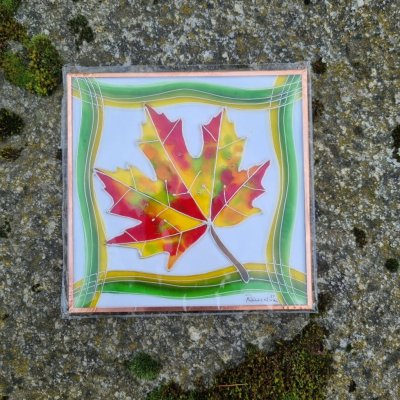 V.Randák Obraz na skle – Podzimní list, ručně malovaný 15 × 15 cm | V. Randák – Hledejceny.cz