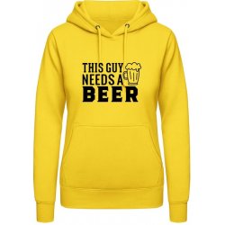 AWDis Hoodie mikina Nápis Tenhle chlap potřebuje Pivo Sluneční žlutá