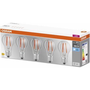 Osram Sada LED žárovek klasik, 6,5 W, 806 lm, neutrální bílá, E27, 5 ks