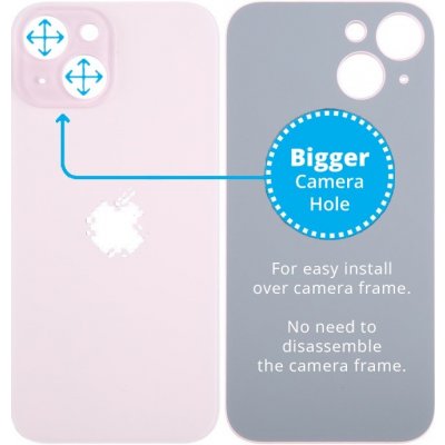 Kryt Apple iPhone 15 Sklo Zadního Housingu se Zvětšeným Otvorem na Kameru růžový