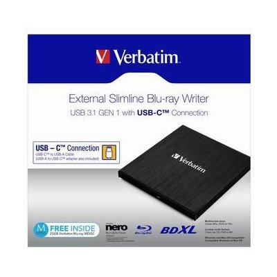 Freecom Verbatim externí Blu-Ray mechanika, 43889, USB 3.1, USB-C, ZDARMA 25GB MDISC – Zbozi.Blesk.cz