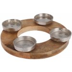 Adventní kovový svícen na 4 čajové svíčky na dřevěném kulatém podstavci 270x270x45 mm, dub – Zboží Dáma