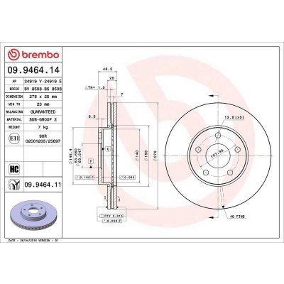 Brzdový kotouč BREMBO 09.9464.11 | Zboží Auto