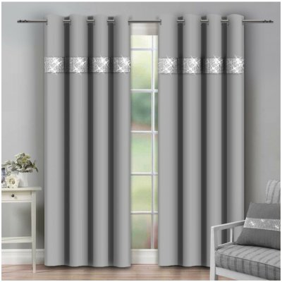 Mondo Italia Závěs na kroužcích se zirkóny 140x250 cm světle šedý Šedá 140x250 cm – Zboží Mobilmania