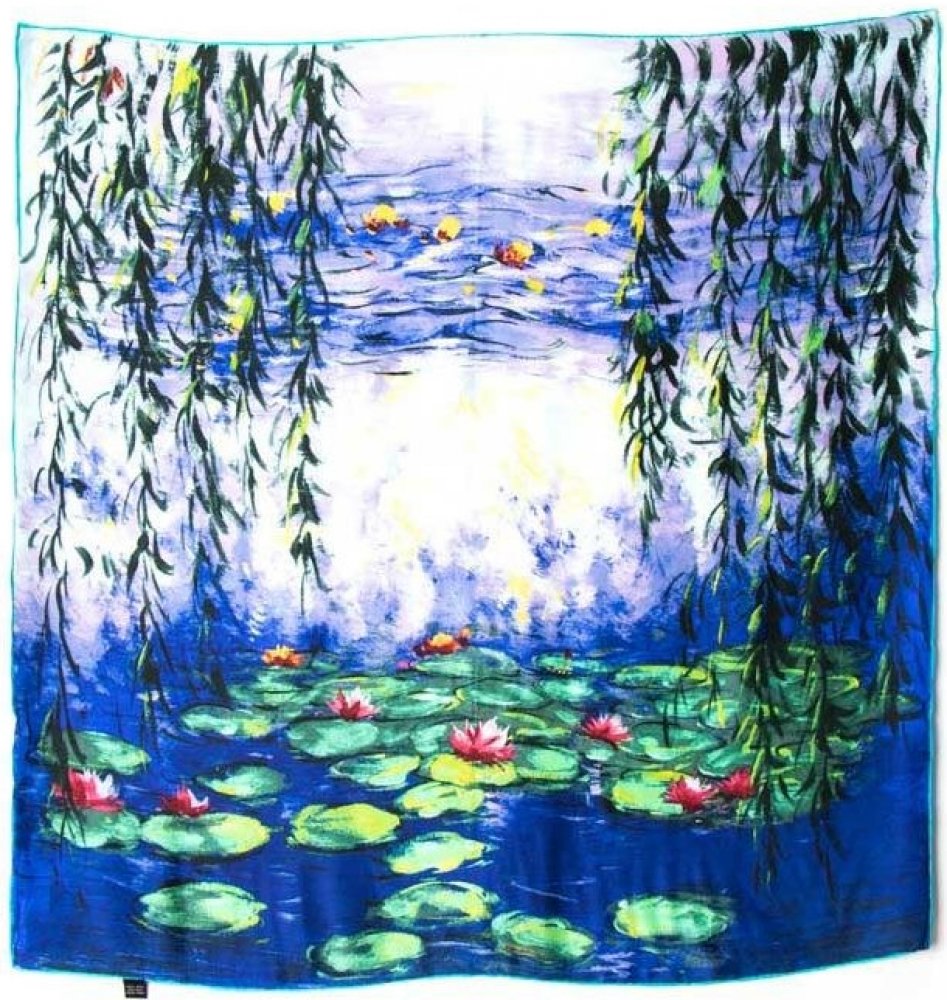 Lekníny Claude Monet dámský hedvábný šátek šála čtvercový květy modrá  Waterlilies modrý | Srovnanicen.cz