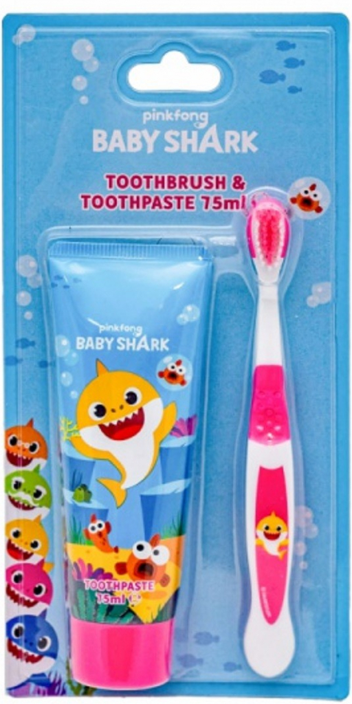 Pinkfong Baby Shark pro děti zubní kartáček 1 ks + zubní pasta 75 ml dárková sada