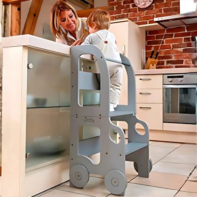 Family scl Montessori učící věž s motivem auta 3v1 Šedá – Zboží Dáma