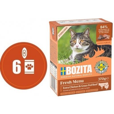 Bozita Cat Fresh Menu Sterilised kousky v rosolu s kuřetem a hovězím 6 x 370 g – Zbozi.Blesk.cz