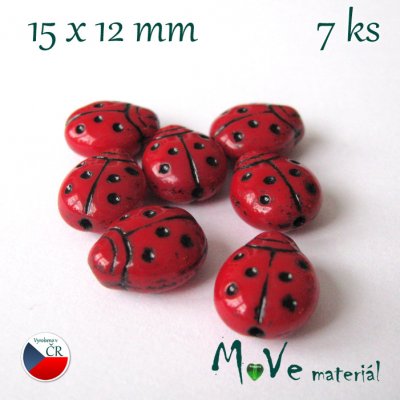 České skleněné korálky - beruška 15x12mm, 7ks – Zboží Mobilmania