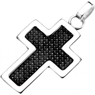 Šperky eshop Ocelový přívěsek stříbrný obrys kříže s černou strukturou Y20.20 – Zboží Mobilmania