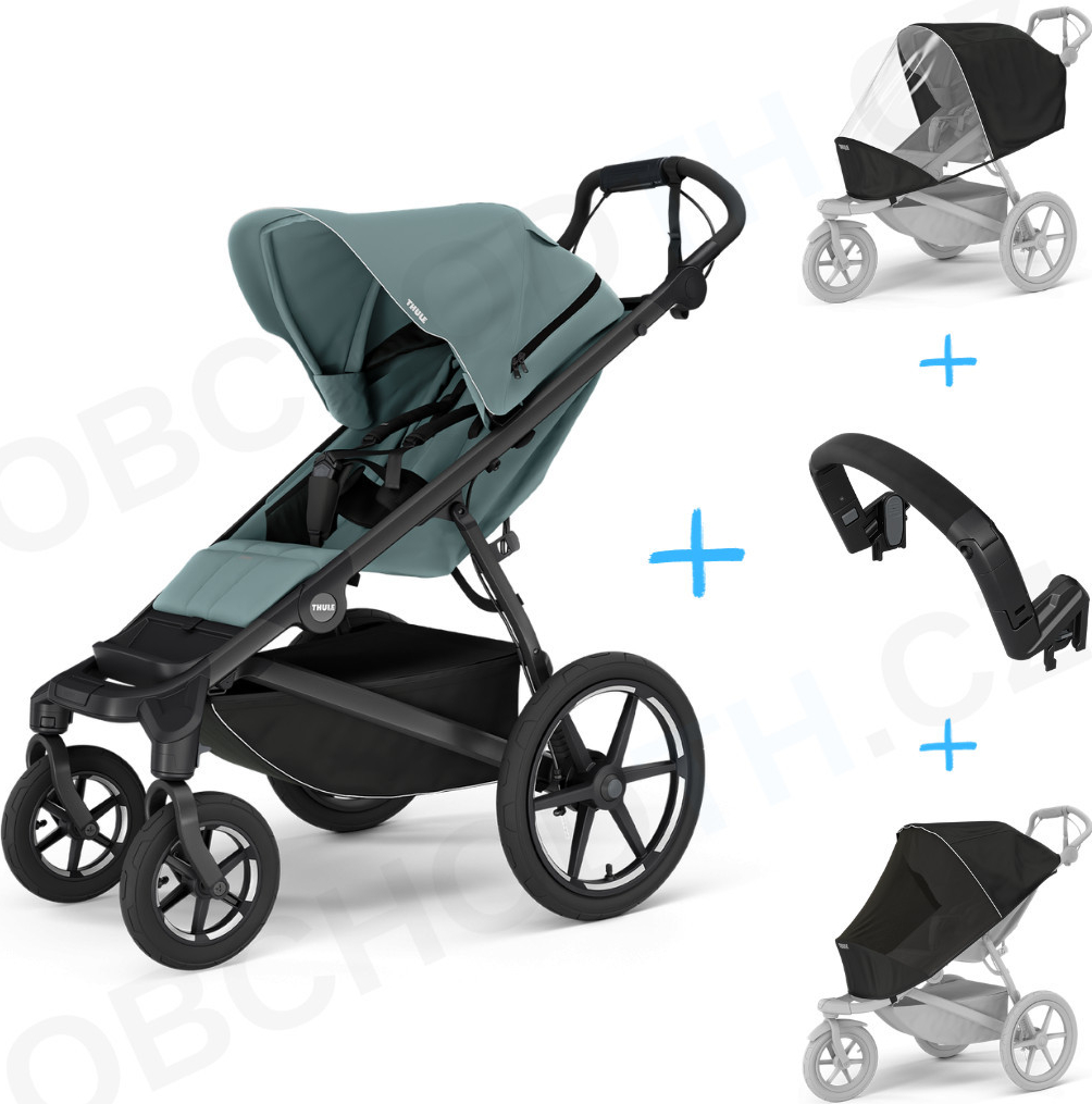 Thule Set 4v1 Urban Glide 4-wheel Mid blue 2024 + pláštěnka + ochranná síť + madlo