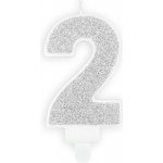 PartyDeco Narozeninová svíčka stříbrná číslo 2 7 cm – Zboží Dáma