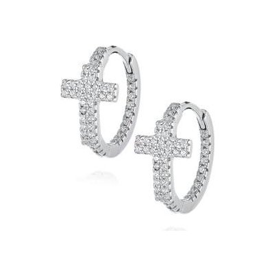 NUBIS® stříbrné náušnice kroužky s křížem NB-3313 – Sleviste.cz