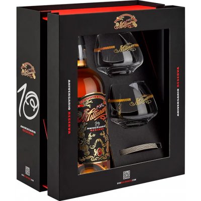 Ron Millonario Aniversario Reserva 10y 40% 0,7 l (dárkové balení 2 sklenice) – Sleviste.cz