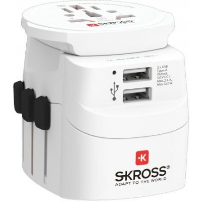 SKROSS cestovní adaptér PRO Light USB 2A - World, UK+USA+AUS/CN, univerzální, uzemněný, 2x USB-A 12W – Zboží Živě